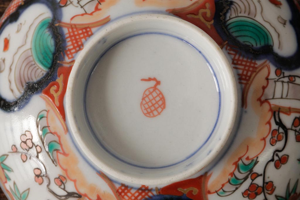 アンティーク雑貨　江戸期　古伊万里　色絵染付蓋茶碗2客セット(和食器)(R-042588)