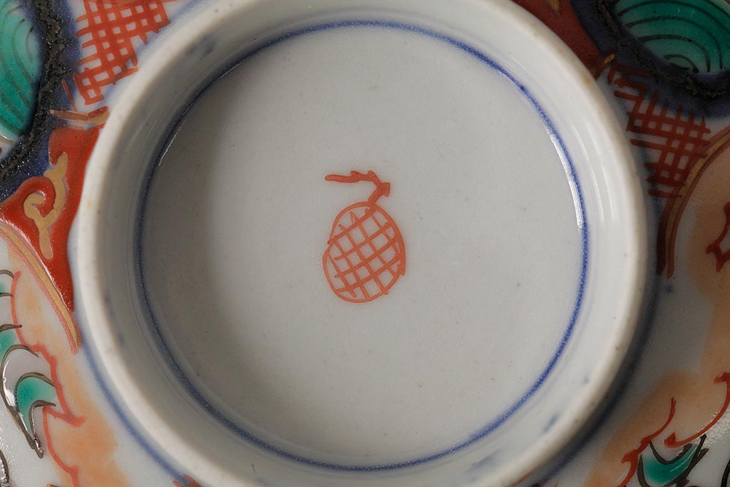 アンティーク雑貨　江戸期　古伊万里　色絵染付蓋茶碗2客セット(和食器)(R-042588)