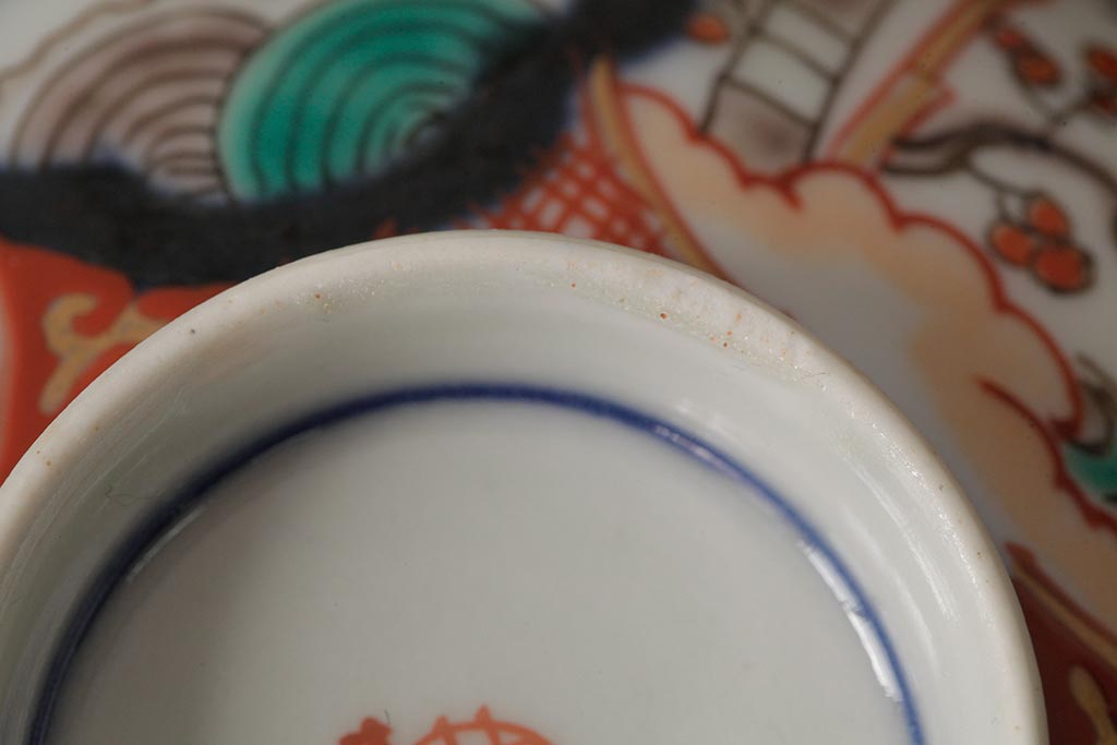 アンティーク雑貨　江戸期　古伊万里　色絵染付蓋茶碗2客セット(和食器)(R-042588)