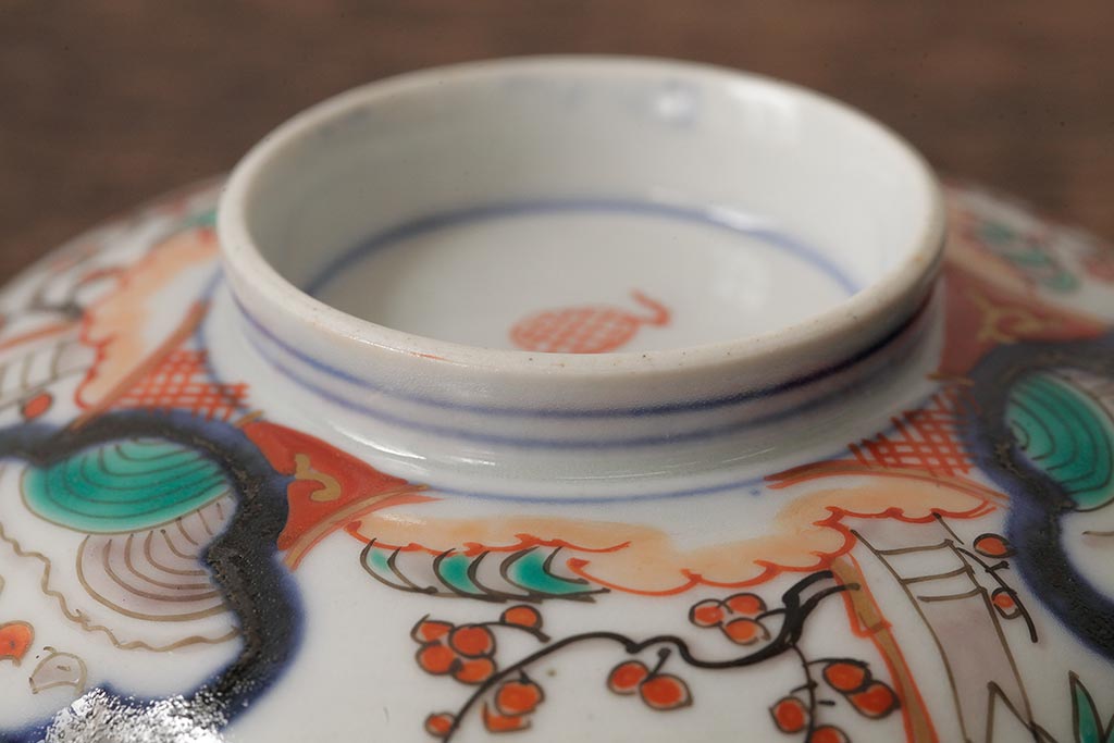 アンティーク雑貨　江戸期　古伊万里　色絵染付蓋茶碗2客セット(和食器)(R-042588)