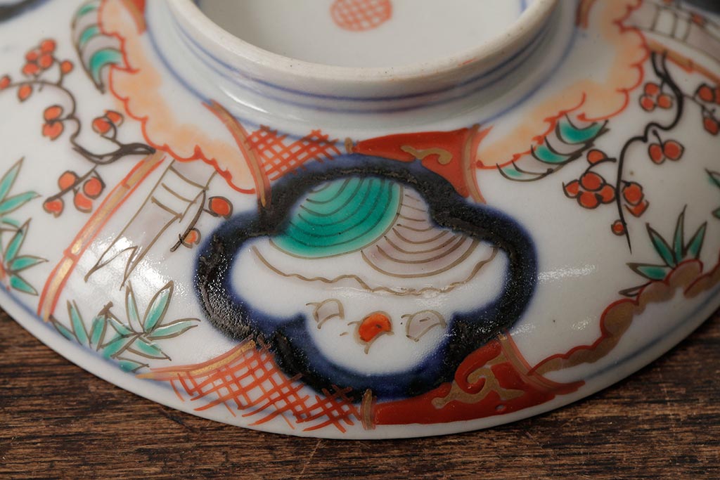 アンティーク雑貨　江戸期　古伊万里　色絵染付蓋茶碗2客セット(和食器)(R-042588)