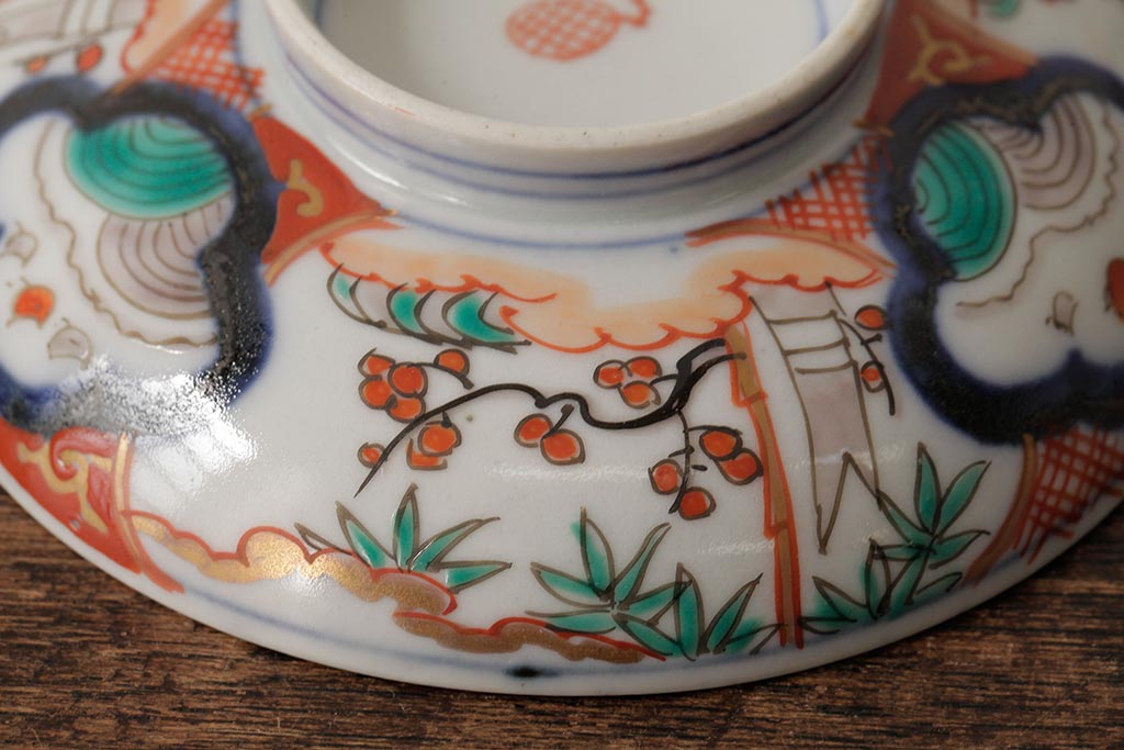 アンティーク雑貨　江戸期　古伊万里　色絵染付蓋茶碗2客セット(和食器)(R-042588)