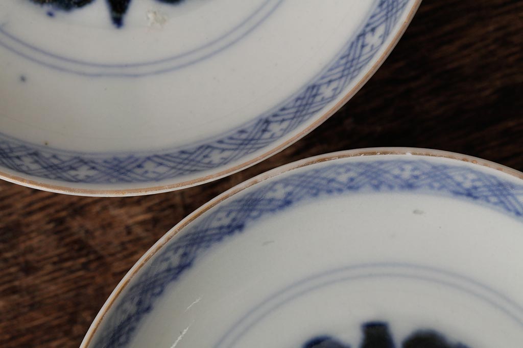 アンティーク雑貨　江戸期　古伊万里　色絵染付蓋茶碗2客セット(和食器)(R-042588)