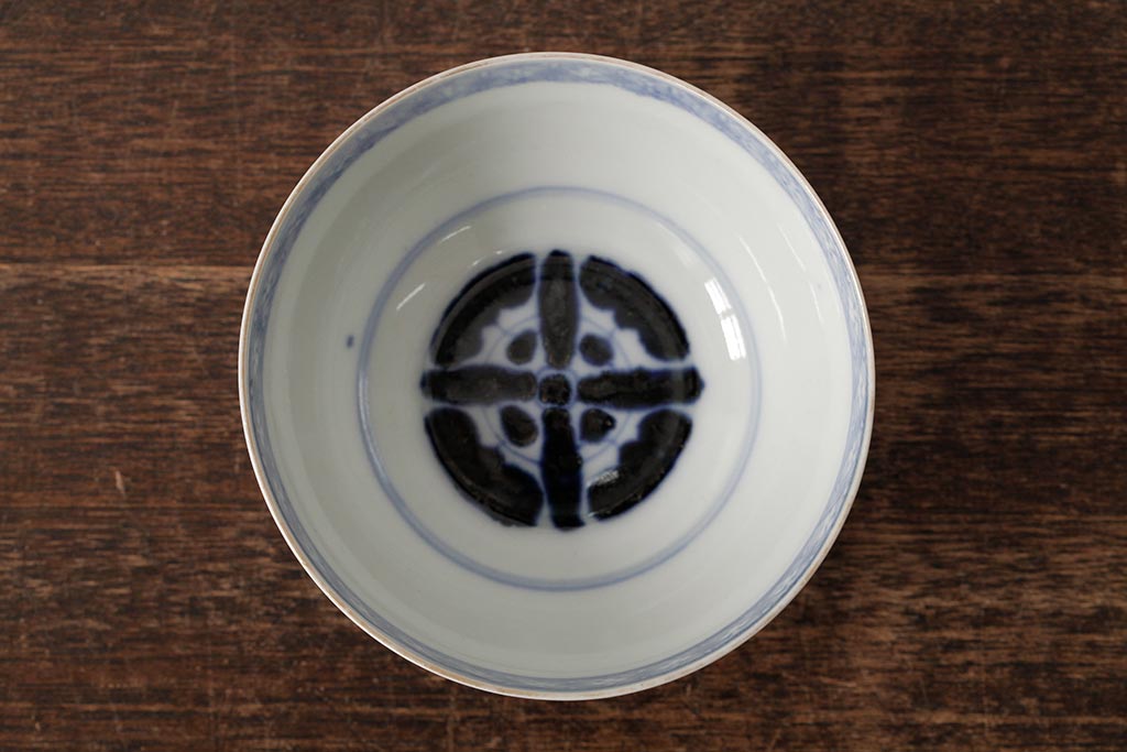 アンティーク雑貨　江戸期　古伊万里　色絵染付蓋茶碗2客セット(和食器)(R-042588)