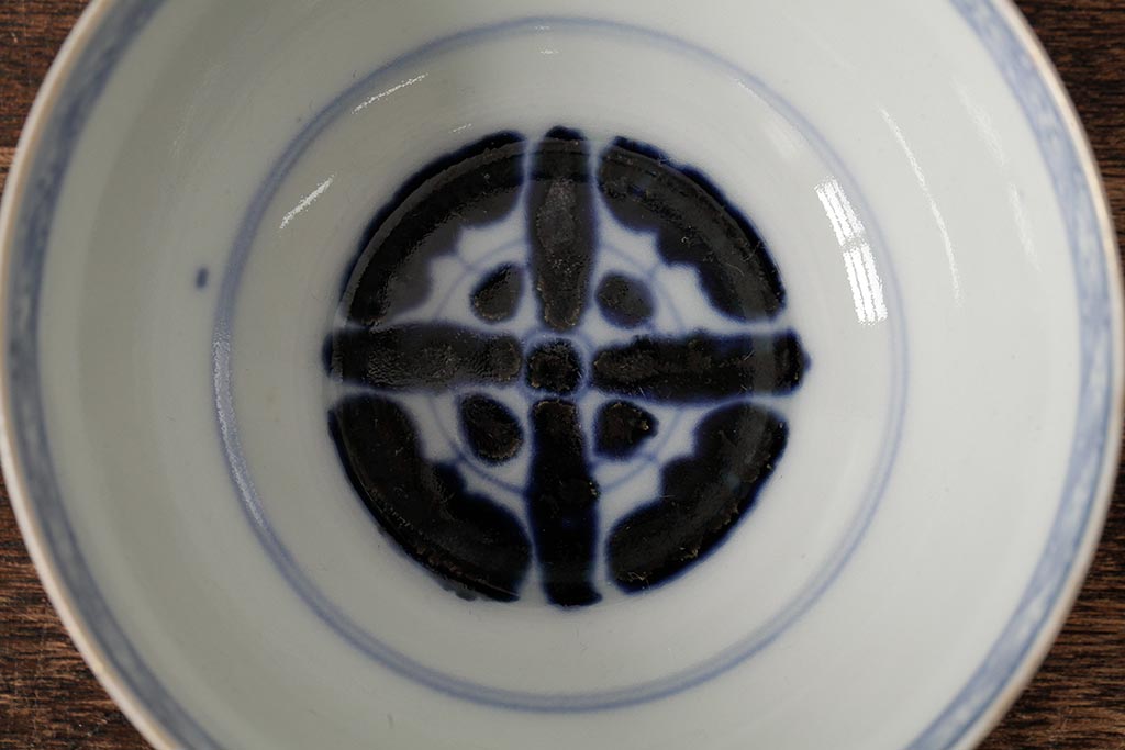 アンティーク雑貨　江戸期　古伊万里　色絵染付蓋茶碗2客セット(和食器)(R-042588)