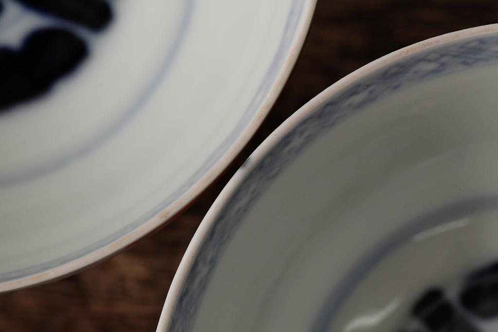 アンティーク雑貨　江戸期　古伊万里　色絵染付蓋茶碗2客セット(和食器)(R-042588)