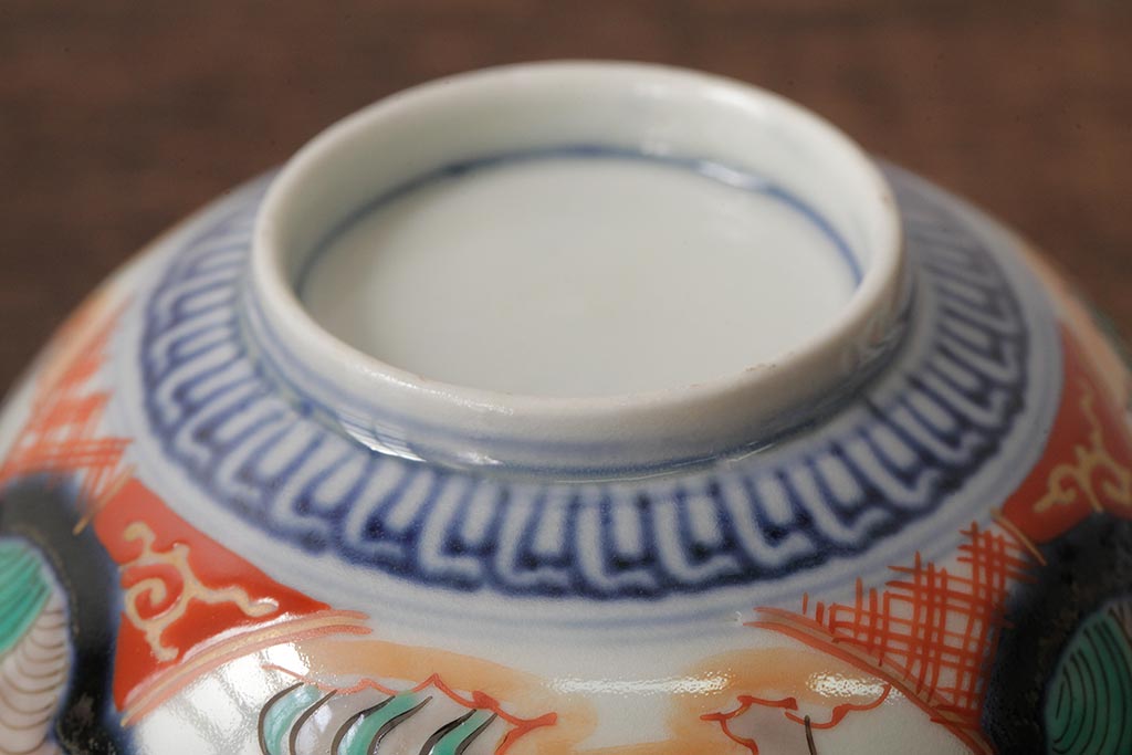 アンティーク雑貨　江戸期　古伊万里　色絵染付蓋茶碗2客セット(和食器)(R-042588)