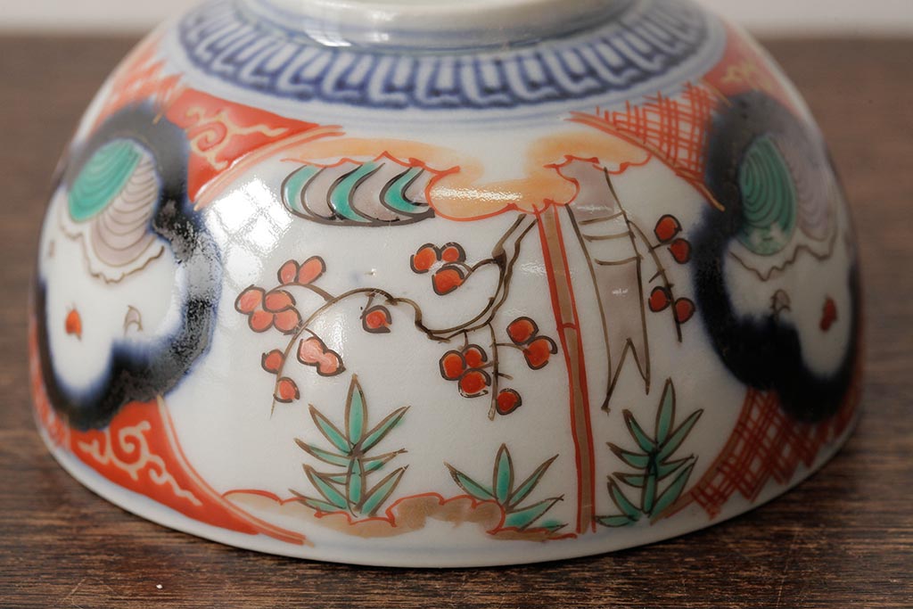 アンティーク雑貨　江戸期　古伊万里　色絵染付蓋茶碗2客セット(和食器)(R-042588)