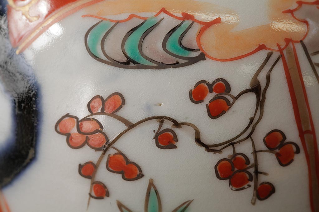 アンティーク雑貨　江戸期　古伊万里　色絵染付蓋茶碗2客セット(和食器)(R-042588)