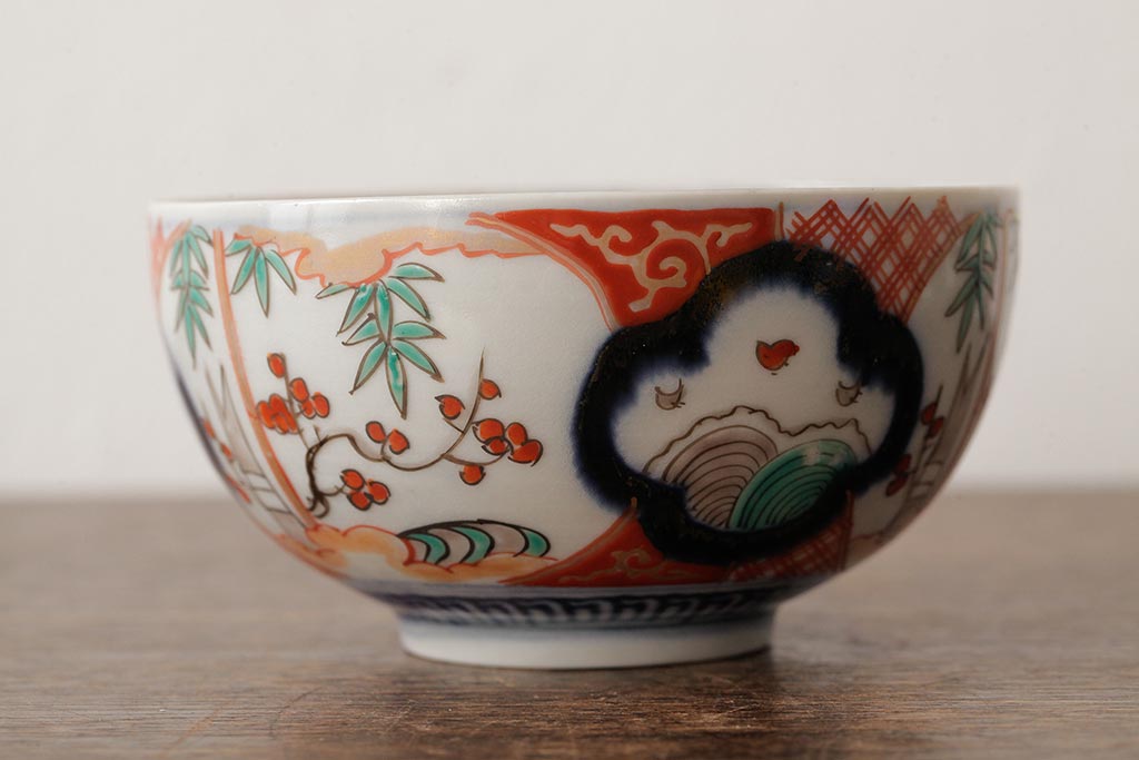 アンティーク雑貨　江戸期　古伊万里　色絵染付蓋茶碗2客セット(和食器)(R-042588)