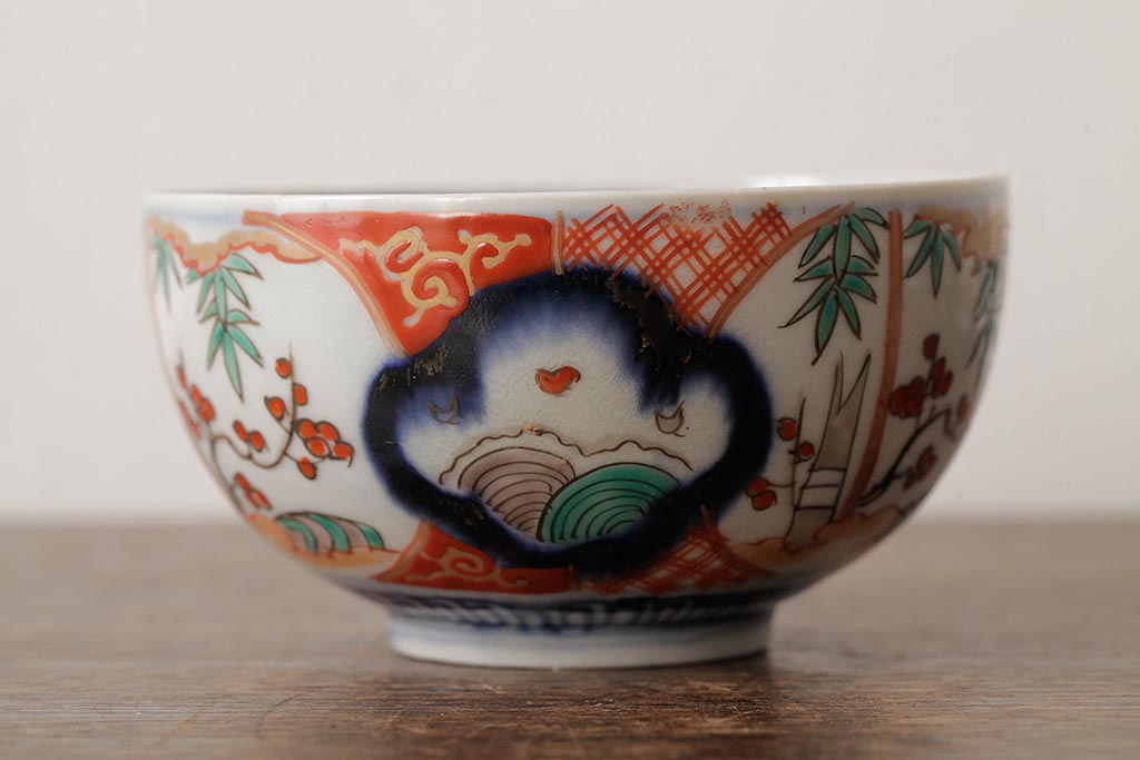アンティーク雑貨　江戸期　古伊万里　色絵染付蓋茶碗2客セット(和食器)(R-042588)
