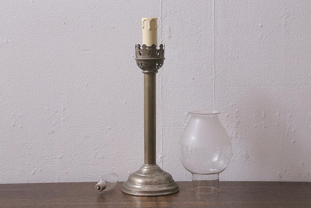 アンティーク照明　昭和初期　ガスランプリメイク　レトロな雰囲気漂うテーブルランプ(スタンドライト、卓上照明)(R-042618)