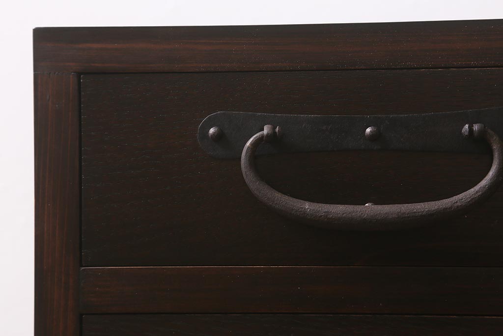 ラフジュ工房オリジナル　古金具リメイク　前板栗材　ヒノキ材　脚付き　サイドチェストにも使える便利な小引き出し(小物収納、サイドチェスト)(R-042636)