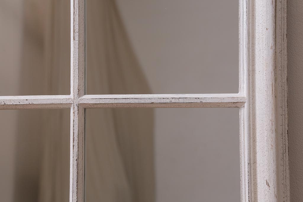 アンティーク雑貨　シャビーなペイントがお洒落な窓風ミラー(ウォールミラー、鏡、ディスプレイ)(R-042648)