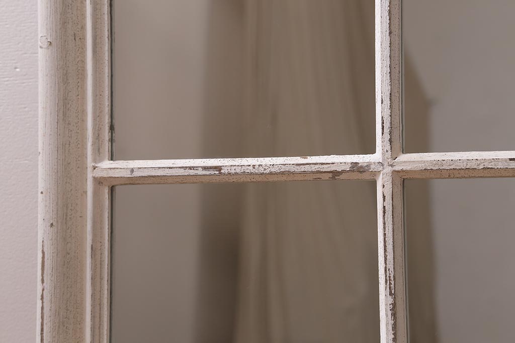 アンティーク雑貨　シャビーなペイントがお洒落な窓風ミラー(ウォールミラー、鏡、ディスプレイ)(R-042648)