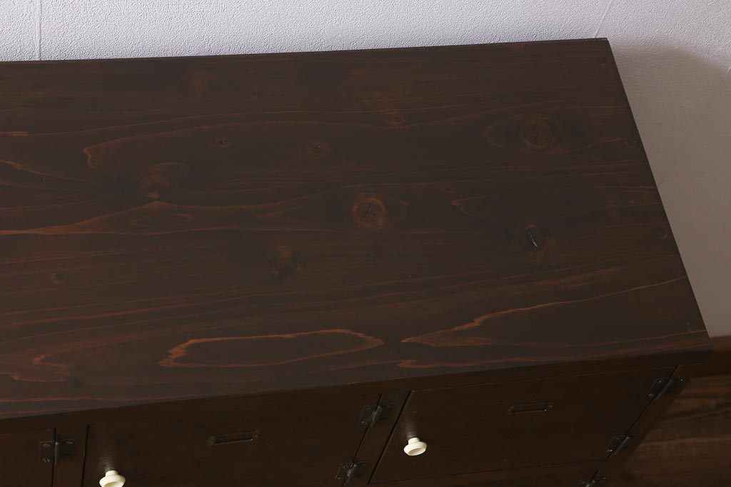 ラフジュ工房オリジナル　3×5マス　古材リメイク　ラワン古材　ネームプレート付きのマス目棚・右開き(収納棚、ロッカー、下駄箱)(R-042652)