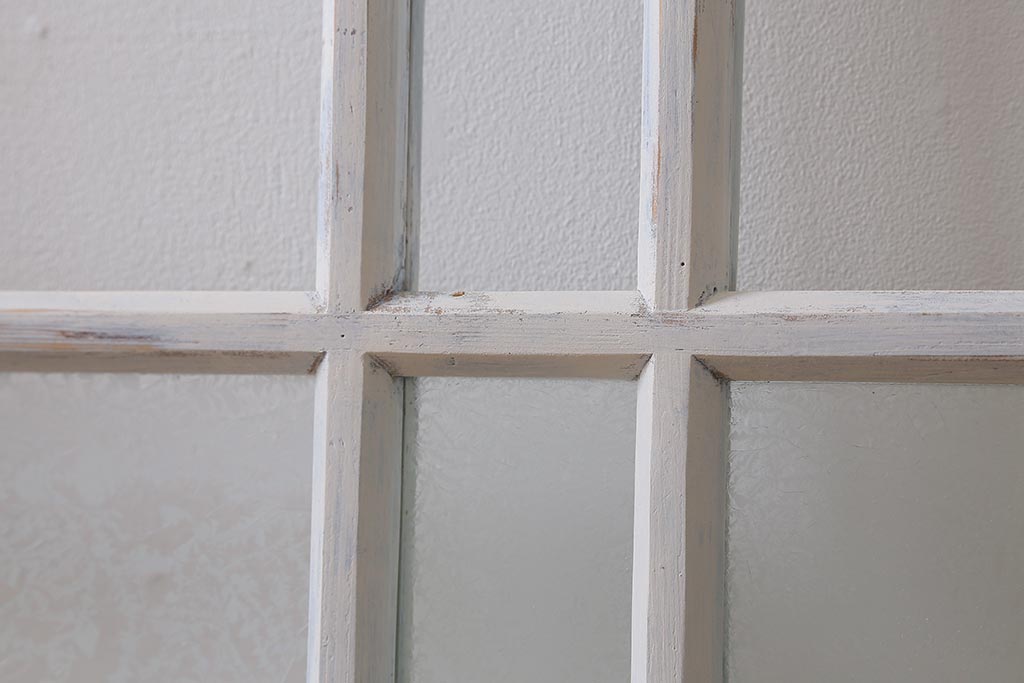 アンティーク建具　昭和初期　結霜ガラス　明るく爽やかな雰囲気のガラス戸2枚セット(引き戸、建具)(R-042655)