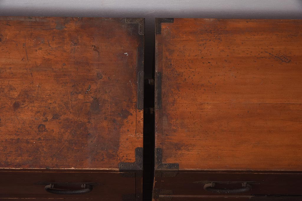 アンティーク家具　明治期　ヒノキ材　和の風情漂う重ねタンス(衣装箪笥、引き出し)(R-042661)