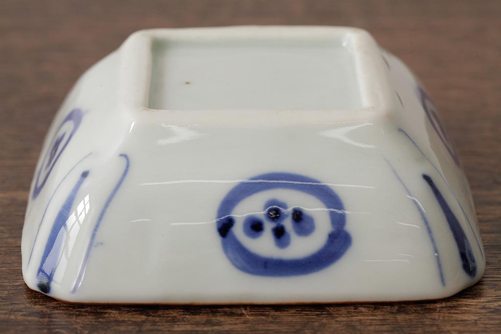 アンティーク雑貨　幕末明治期　伊万里焼　染付角皿2枚セット(向付、小鉢、和食器)(R-042681)