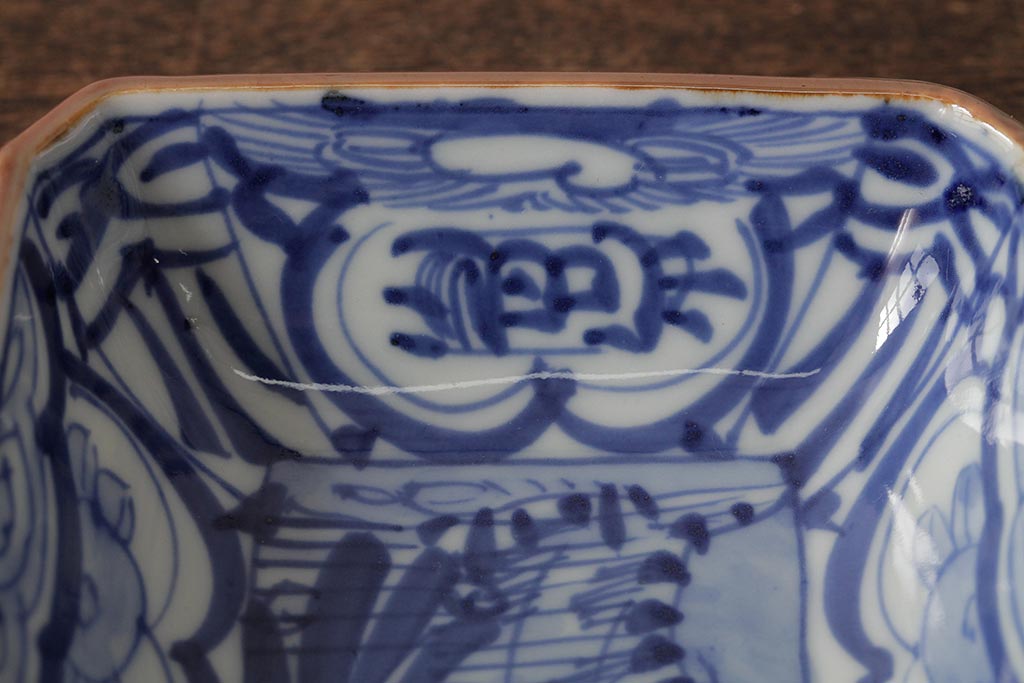 幕末明治期　伊万里焼　染付角皿2枚セット(向付、小鉢、和食器)(R-042687)