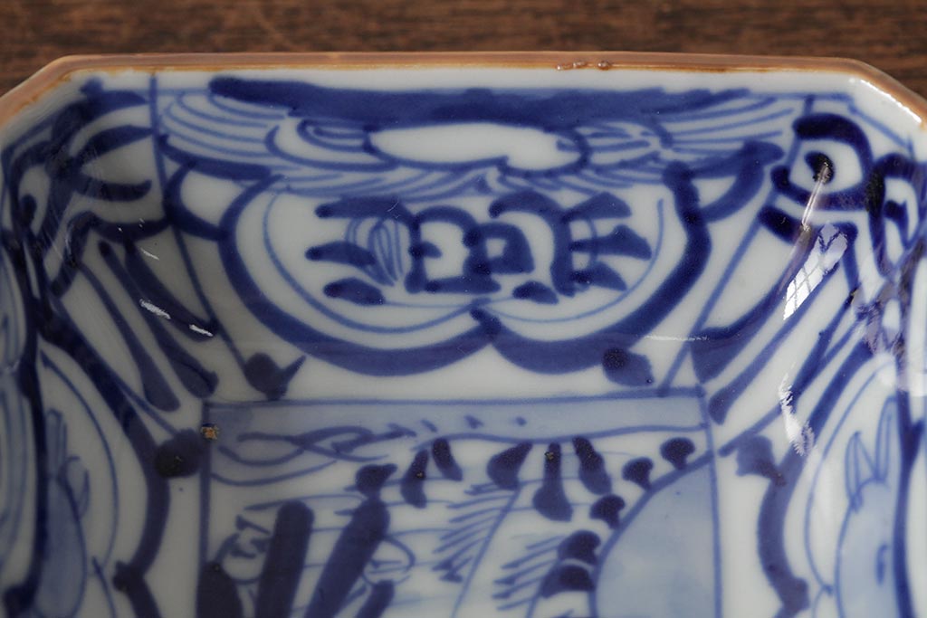 幕末明治期　伊万里焼　染付角皿2枚セット(向付、小鉢、和食器)(R-042688)