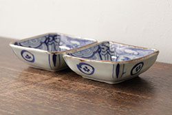 幕末明治期　伊万里焼　染付角皿2枚セット(向付、小鉢、和食器)(R-042688)