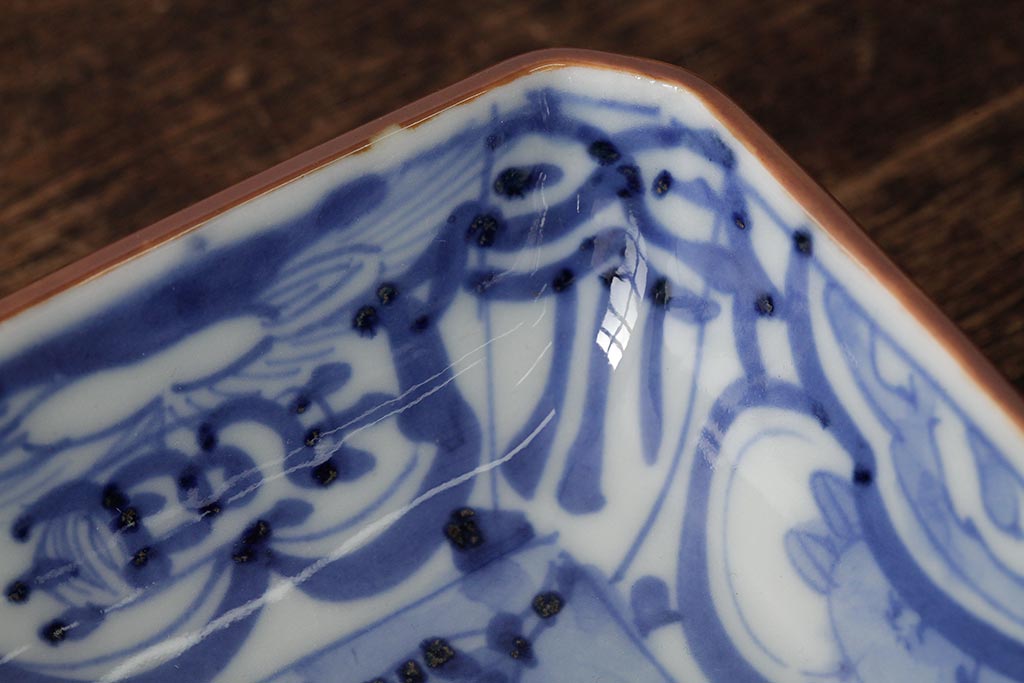 アンティーク雑貨　幕末明治期　伊万里焼　染付角皿2枚セット(向付、小鉢、和食器)(R-042689)