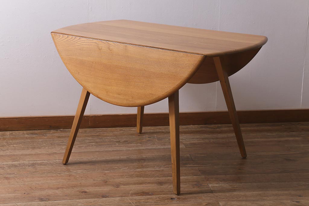 ヴィンテージ家具　イギリスビンテージ　ERCOL(アーコール)　ウィンザードロップリーフテーブル(バタフライテーブル、ラウンドテーブル)(R-042709)