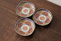 江戸期　古伊万里　染付　鶴亀図　輪花皿　約11cm　3.6寸　縁起の良い図柄が描かれた変形皿4枚セット(小皿、豆皿、和皿、和食器、三寸六分)(R-076851)