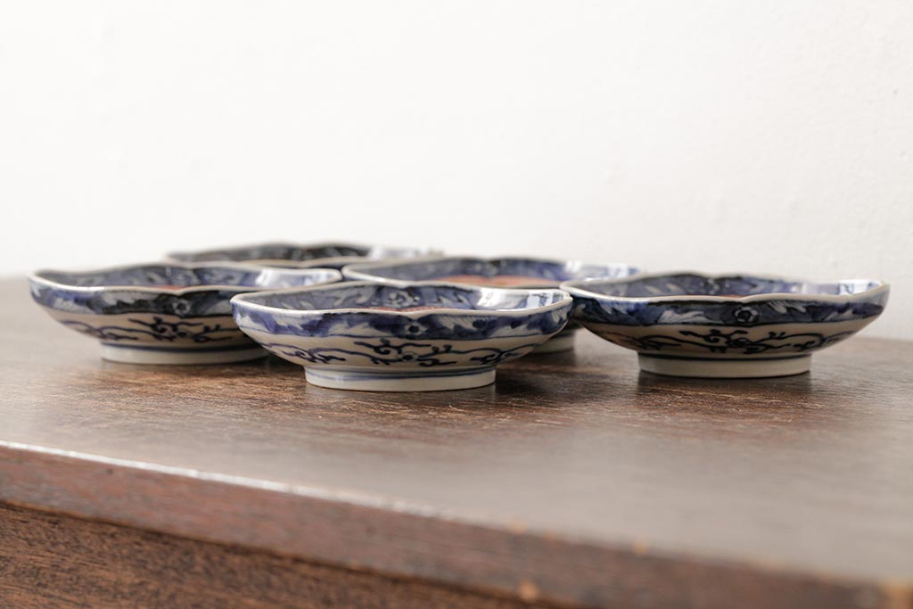 アンティーク雑貨　江戸期　古伊万里　大明成化年製　色絵染付小皿5枚セット(和食器)(R-042715)