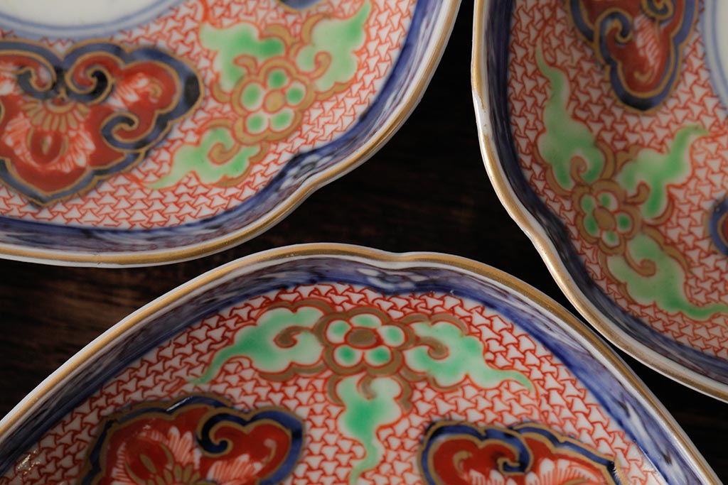 アンティーク雑貨　江戸期　古伊万里　大明成化年製　色絵染付小皿5枚セット(和食器)(R-042715)