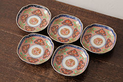 アンティーク雑貨　江戸期　古伊万里　瑠璃釉金彩花文なます皿3枚(中皿、和食器)(R-042830)