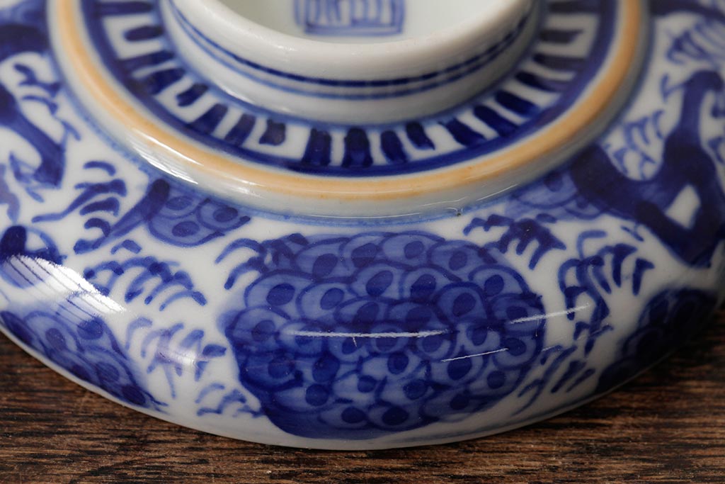 古民具・骨董　明治期　伊万里焼　染付蓋茶碗2客セット(和食器)(R-042740)