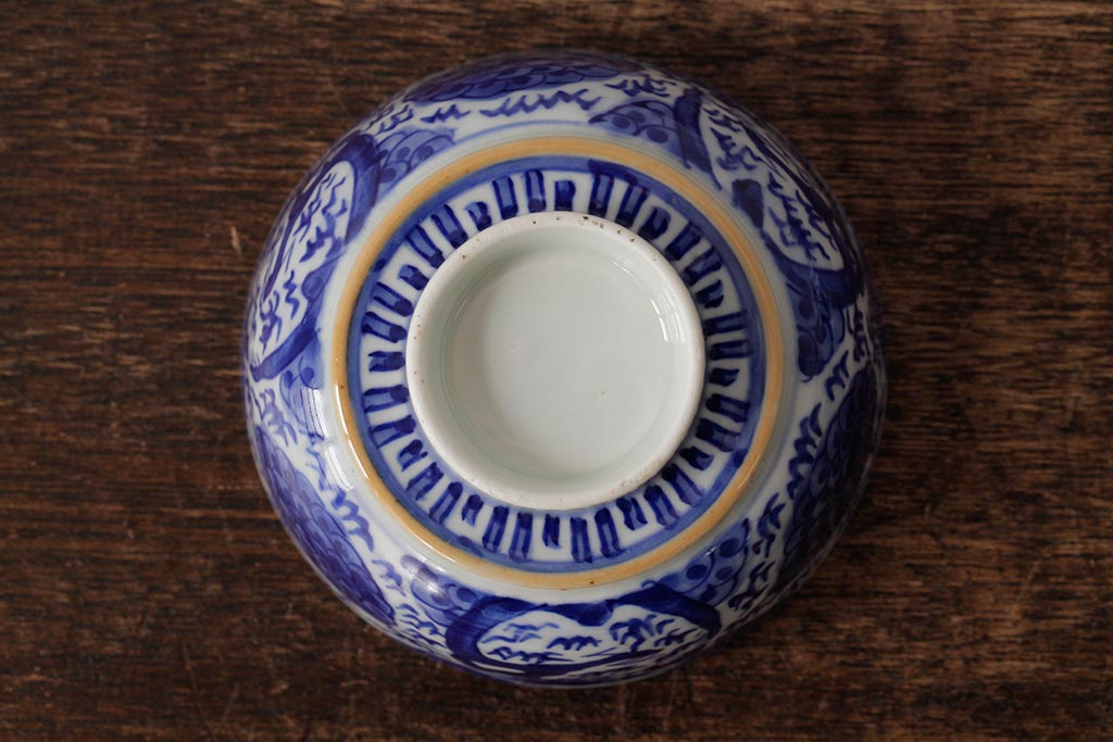 古民具・骨董　明治期　伊万里焼　染付蓋茶碗2客セット(和食器)(R-042740)