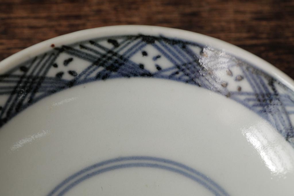 古民具・骨董　江戸期　古伊万里　青磁染付蓋茶碗2客セット(和食器)(R-042743)