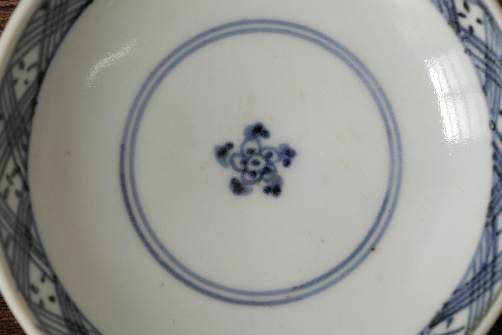 古民具・骨董　江戸期　古伊万里　青磁染付蓋茶碗2客セット(和食器)(R-042743)