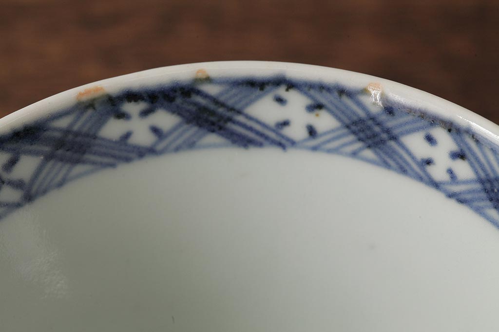 古民具・骨董　江戸期　古伊万里　青磁染付蓋茶碗2客セット(和食器)(R-042743)
