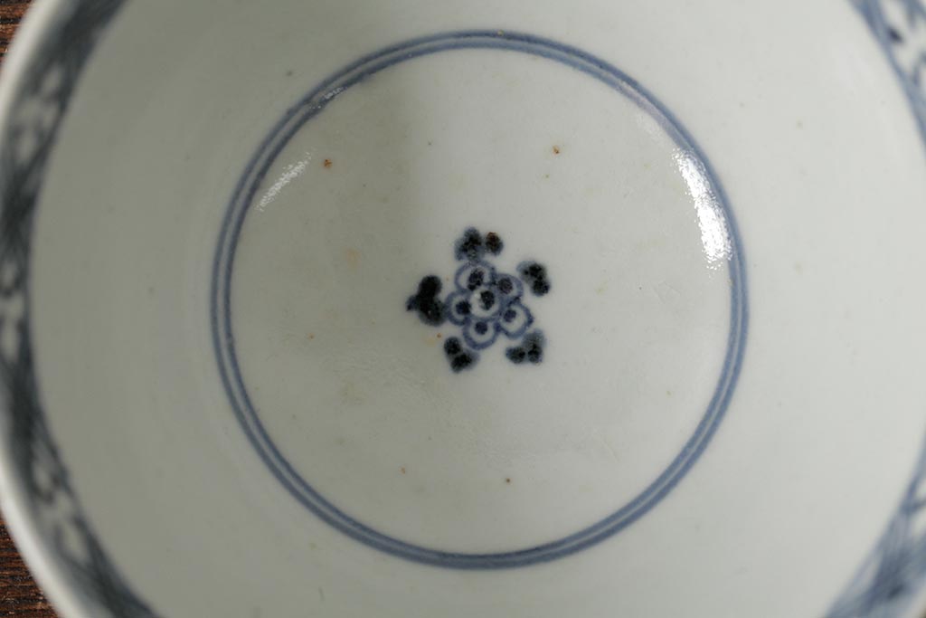 古民具・骨董　江戸期　古伊万里　青磁染付蓋茶碗2客セット(和食器)(R-042743)