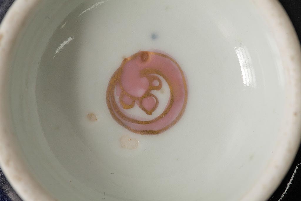 江戸期　古伊万里　瑠璃金彩花文蓋茶碗2客セット(和食器)(R-042746)