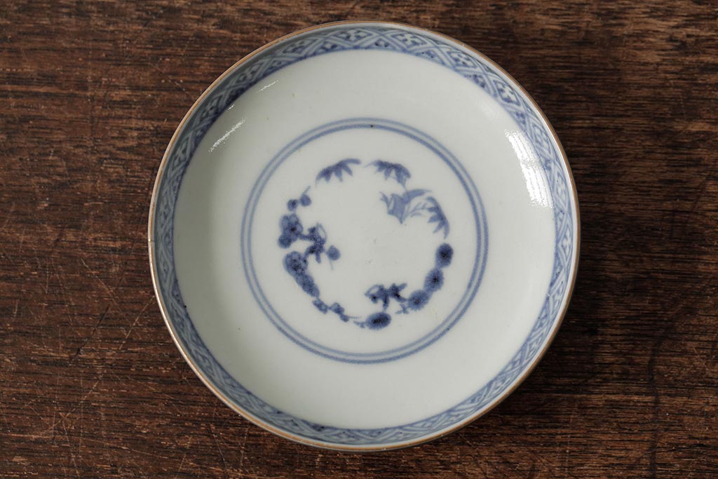 江戸期　古伊万里　瑠璃金彩花文蓋茶碗2客セット(和食器)(R-042746)