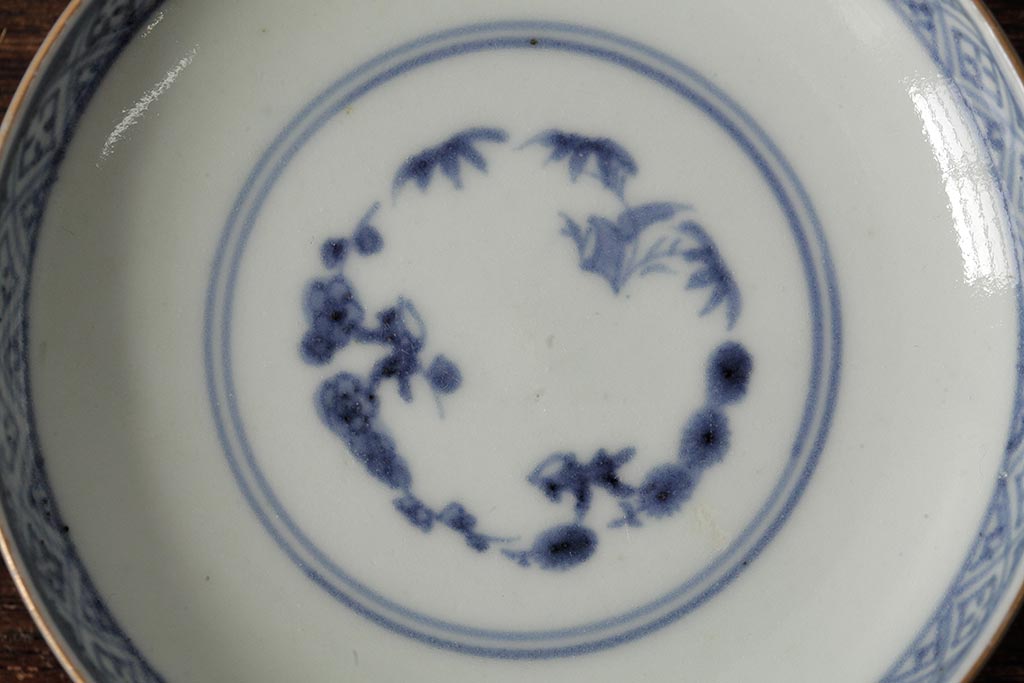 江戸期　古伊万里　瑠璃金彩花文蓋茶碗2客セット(和食器)(R-042746)