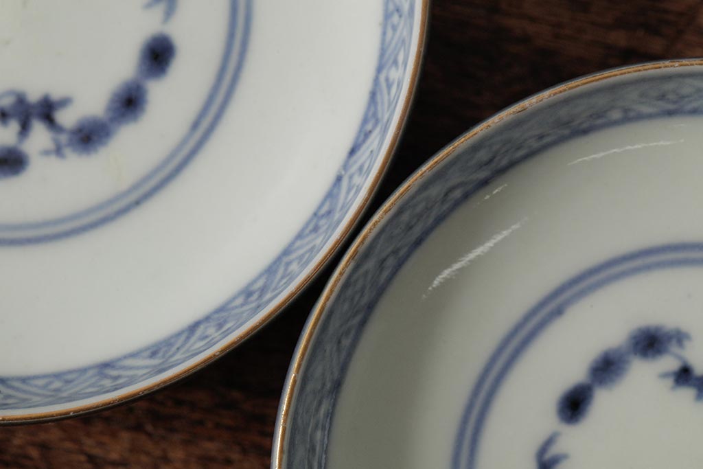 江戸期　古伊万里　瑠璃金彩花文蓋茶碗2客セット(和食器)(R-042746)