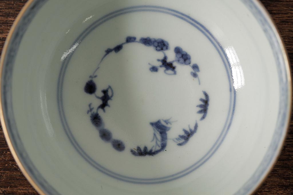 江戸期　古伊万里　瑠璃金彩花文蓋茶碗2客セット(和食器)(R-042746)