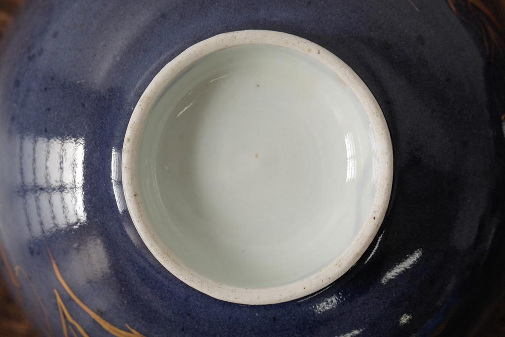 江戸期　古伊万里　瑠璃金彩花文蓋茶碗2客セット(和食器)(R-042746)