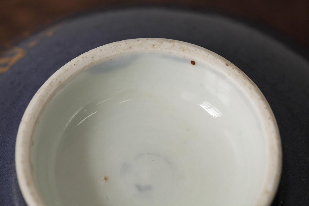 江戸期　古伊万里　瑠璃金彩花文蓋茶碗2客セット(和食器)(R-042746)