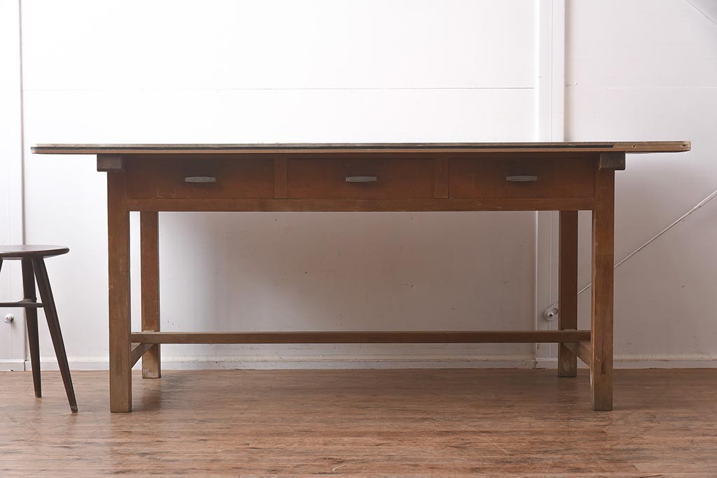 アンティーク家具　昭和レトロな雰囲気漂う作業台(ダイニングテーブル)(R-042809)