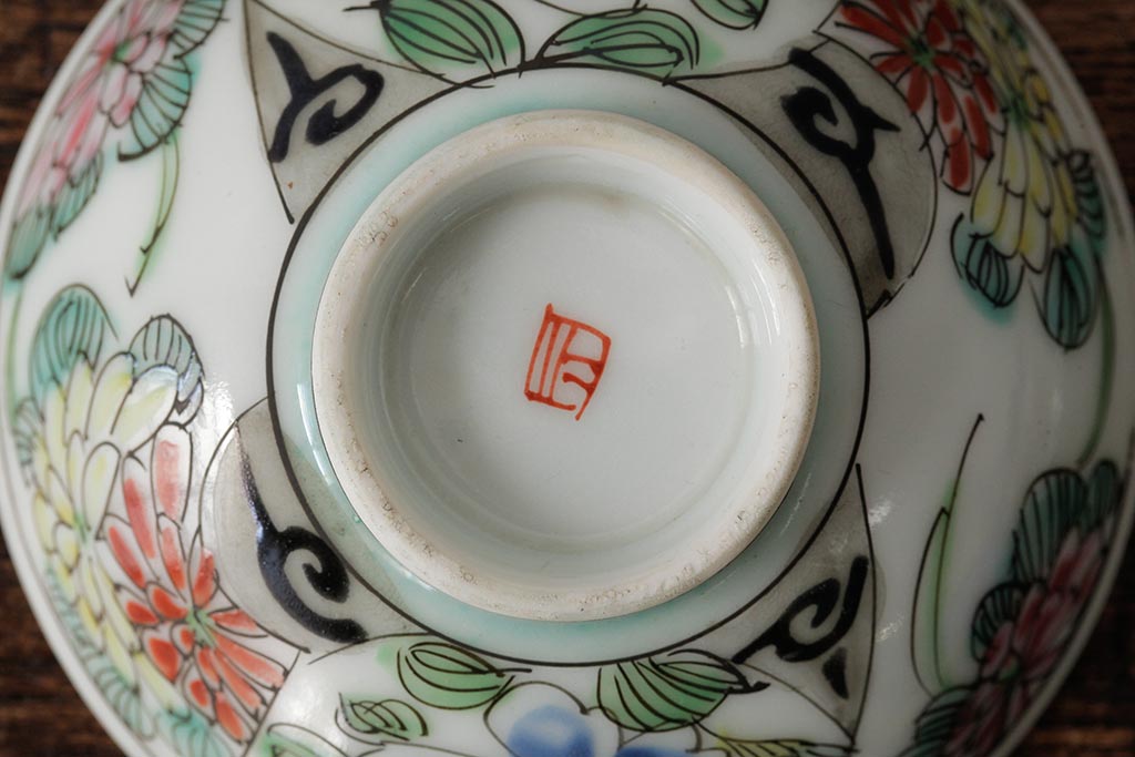 明治大正期　色絵染付蓋茶碗2客セット(和食器)(R-042810)