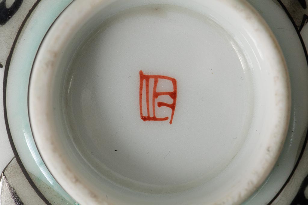 明治大正期　色絵染付蓋茶碗2客セット(和食器)(R-042810)
