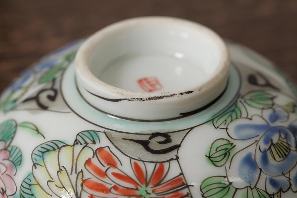 明治大正期　色絵染付蓋茶碗2客セット(和食器)(R-042810)