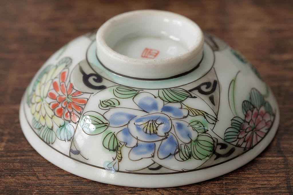 明治大正期　色絵染付蓋茶碗2客セット(和食器)(R-042810)